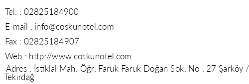 Cokun Hotel telefon numaralar, faks, e-mail, posta adresi ve iletiim bilgileri